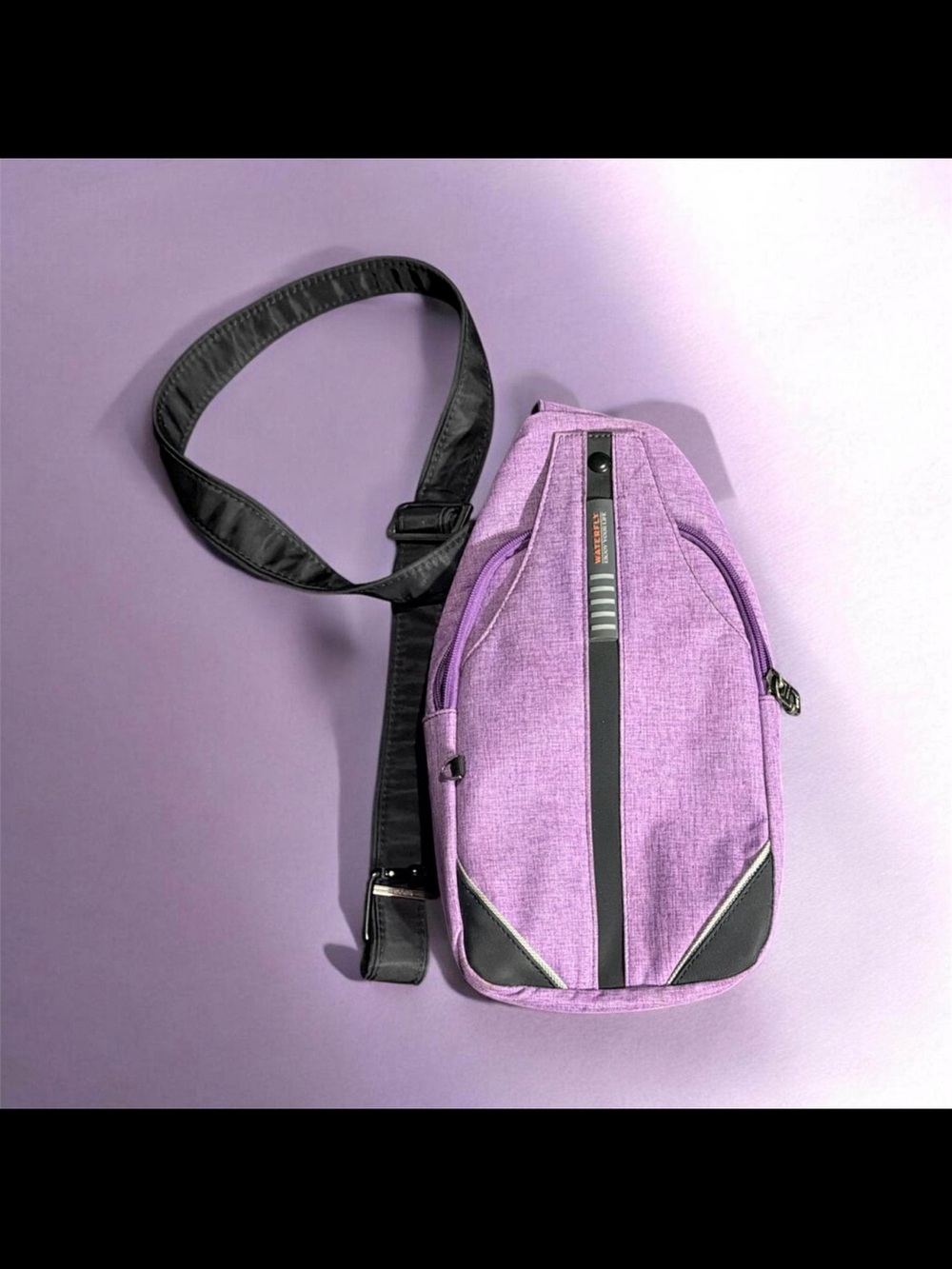 Compact Purple Crossbody Sling Bag with Adjustable Black Strap